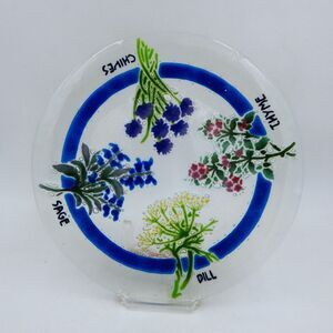 Peggy Karr Fused Glass Herb Platter Round Thyme Dill Sage Chives Signed